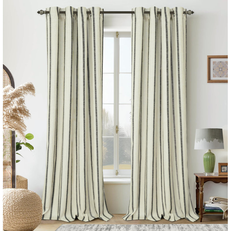 Blackout Curtain Pair, 52" W x 96" L, Black Stripe/Light Linen