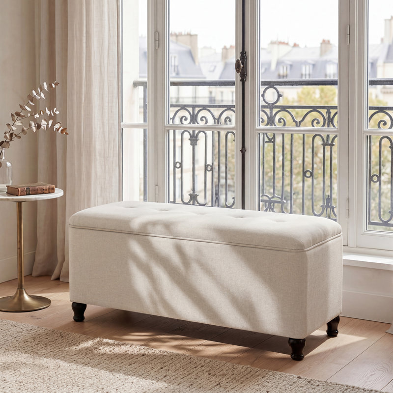 41" Rectangle Linen Storage Ottoman Bench, Off White