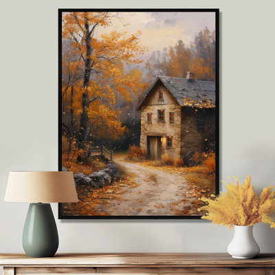 «Brown Yellow Autumn Rustic Retreat Barn» - reproduction d'art murale grange
