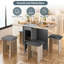Foldable Dining Set for 4 - Space-Saving Table with Wheels & Leather Chairs-118491956