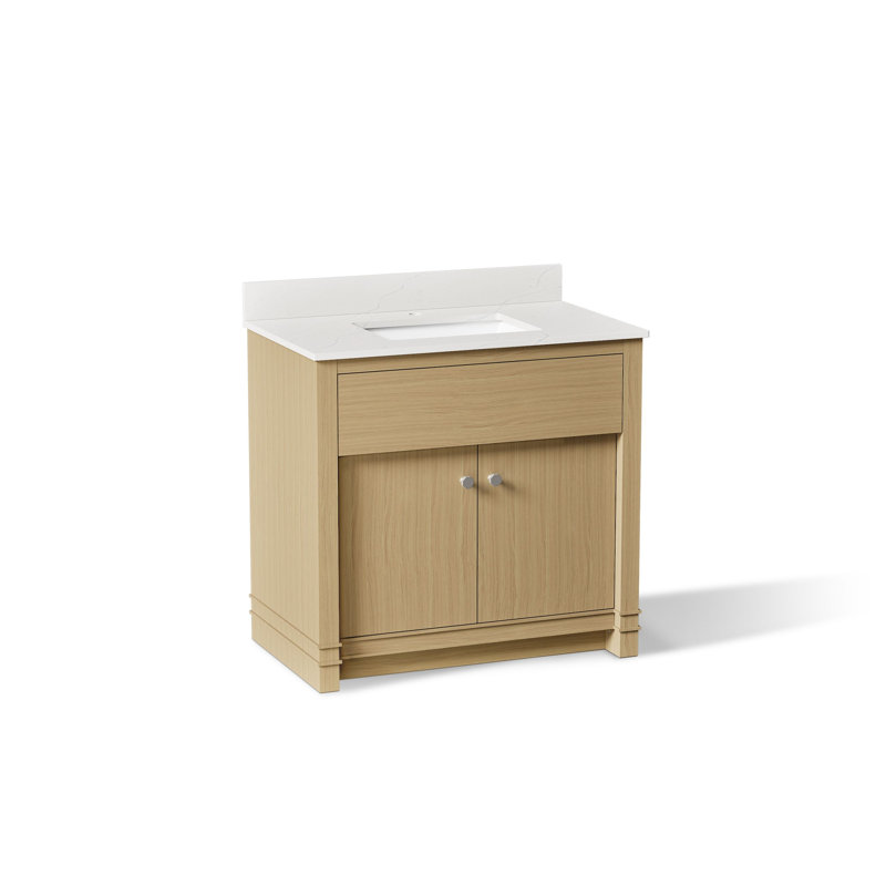 Alouette Bathroom Vanity Cabinet With Sink And Quartz Top, 37'', Brown