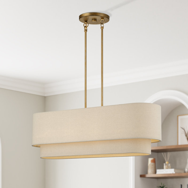 Grand lustre linéaire à 4 feuilles Ashani, Doré, H 20,5 po x l 10 po x P 36 po, Quatre lumières
