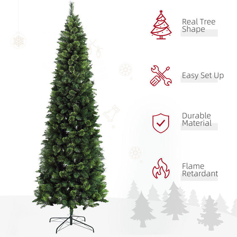 Arbre de Noël artificiel 9 pi HOMcom - 1298 branches, ouverture automatique, base en acier, vert, H 9 pi, Vert