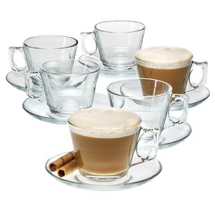 Belle Glass Espresso Cups with Saucer Set - 3.5 oz - Set of 2