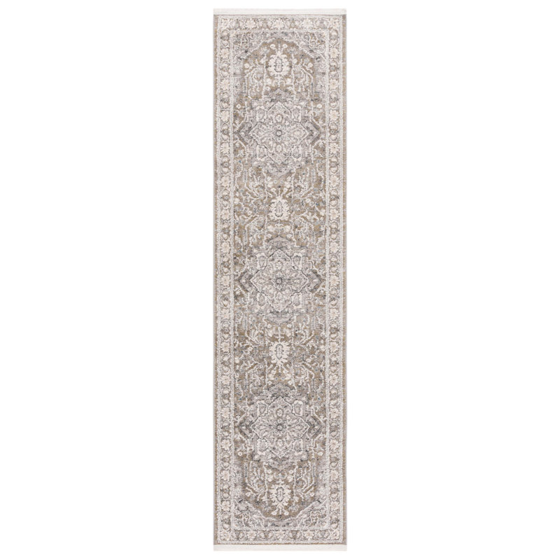 Tapis oriental en polyester Clover 1270, Tapis de couloir 2 pi x 8 pi, Gris