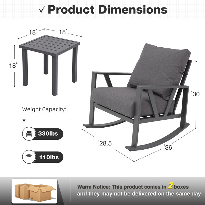 Marietherese 2 - Person Patio Conversation Set with Cushions, Black/Gray