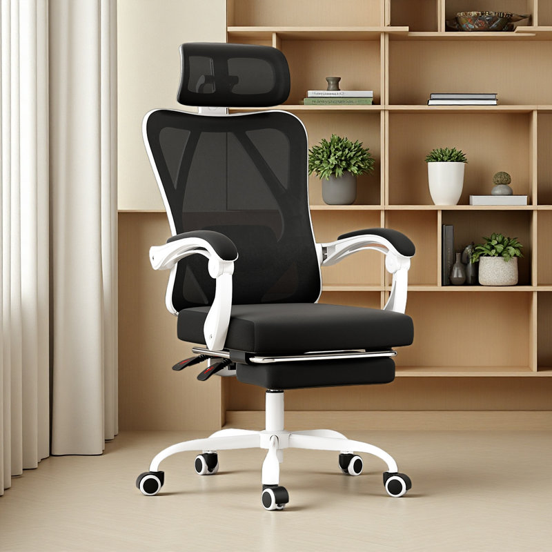 Mesh Office Chair With Footrest & Headrest, Black/White