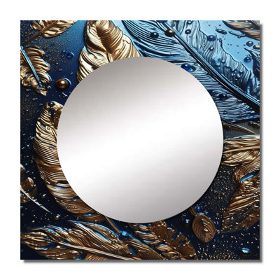 Faran - Glam Feather Large Square Mirror For Wall Art Decor