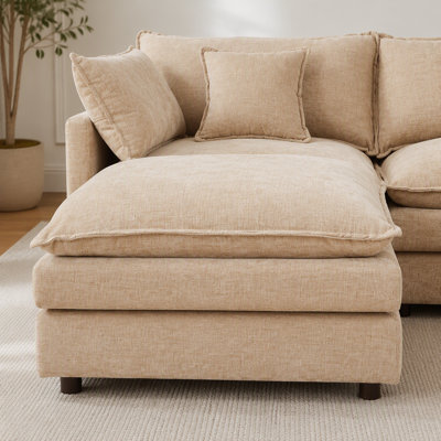 Modular Sectional Sofa, 102 Inch L Shaped Couch Set for Living Room, 3-Seater Comfy Cloud Couches with Movable Ottoman, DIY Combination, Chenille, Coffee