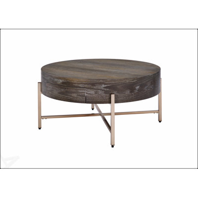 Table basse Weyton au fini brun clair et champagne avec rangement et design élégant pour les espaces de vie modernes