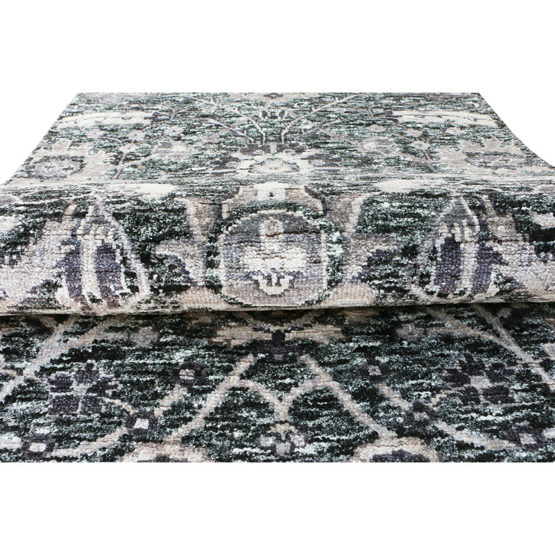 Handmade Wool Damask Area Rug, Runner 2'6" x 12'