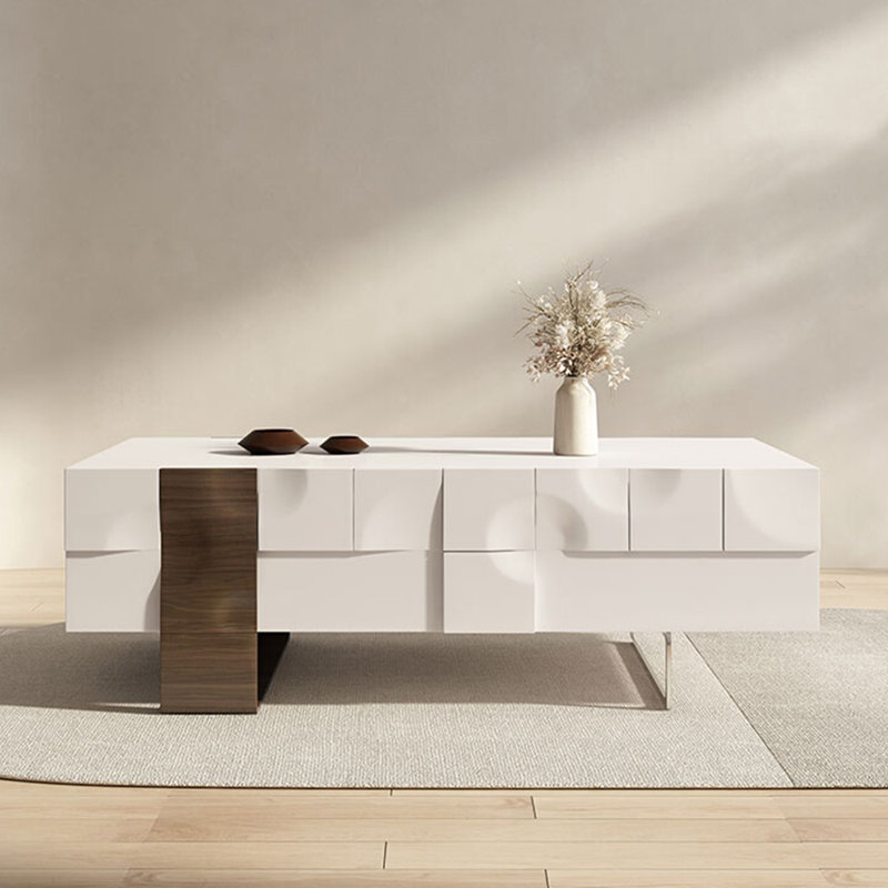 Solid wood creative design simple tea table, 17.72" H x 55.12" L x 27.56" W, White