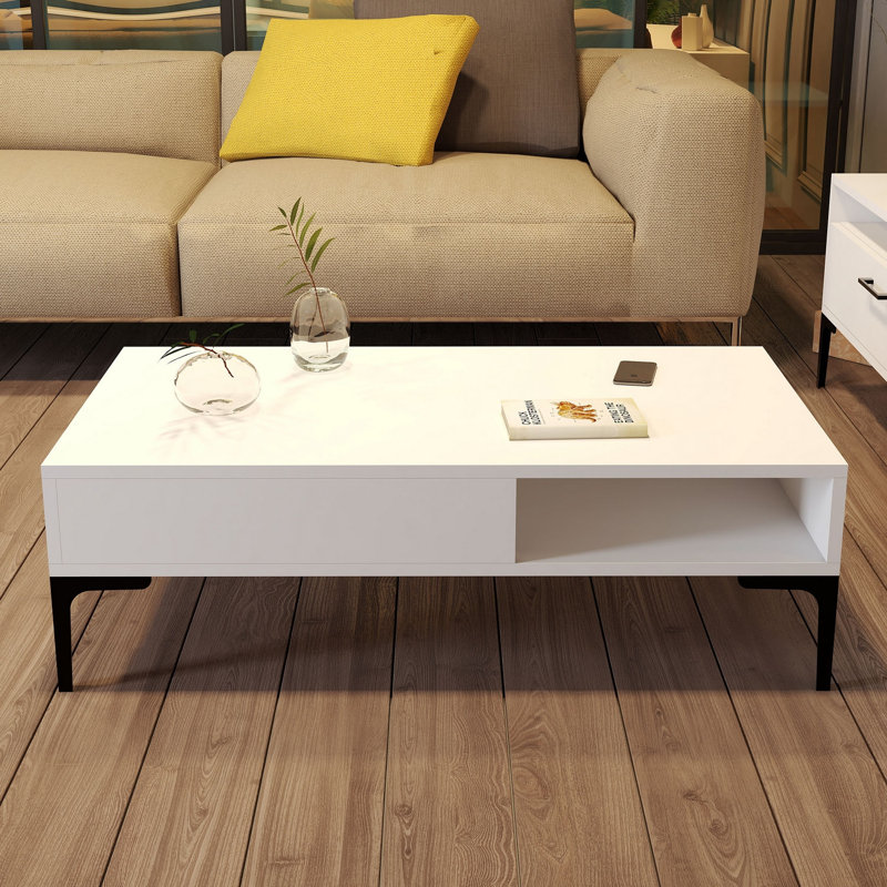 Table basse à 4 pieds avec rangement, Blanc
