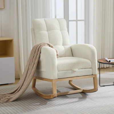 Modern Nursery Rocking Chair with Footrest & Side Pocket, 300lbs Upholstered Recliner Glider by Isabelle & Max