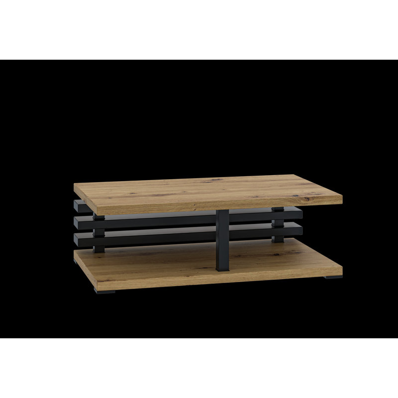Kaimana Floor Shelf Coffee Table with Storage, Wood/Black