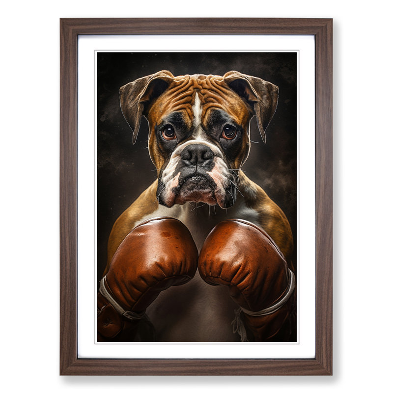 Boxer Dog Romanticism - Single Picture Frame Print on Wood, 34cm H x 25cm W x 2cm D, Walnut Framed