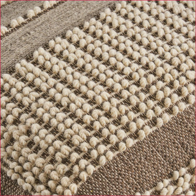 Pouf en laine touffetée rustique et en coton 26 po x 26 po x 16,5 po, brun noyer et beige | brun + beige | laine