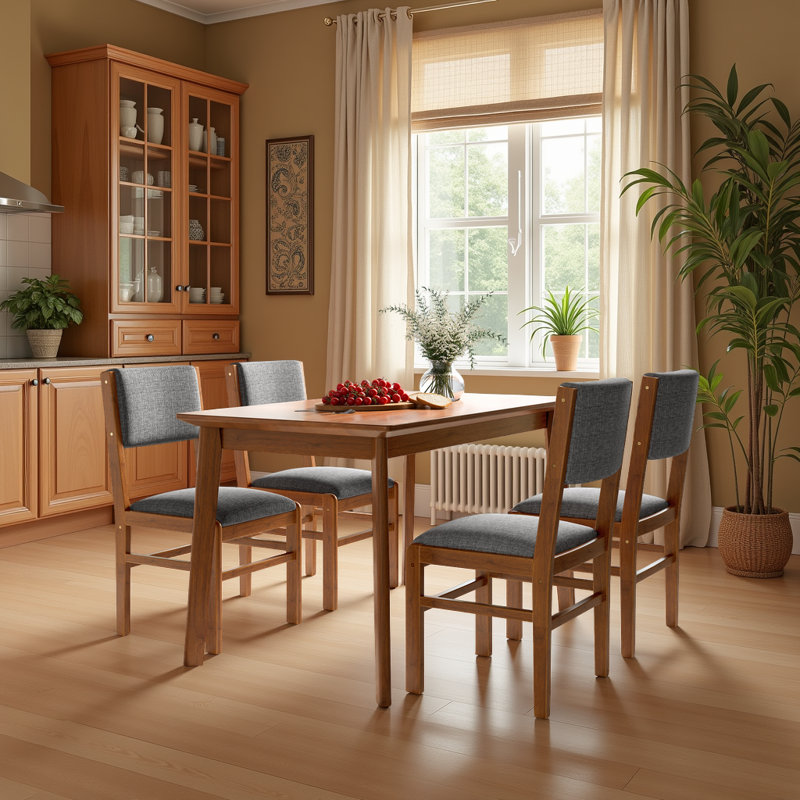 Ensemble de salle à manger 5 pièces Mid Century Modern - Table rectangulaire et 4 chaises rembourrées grises