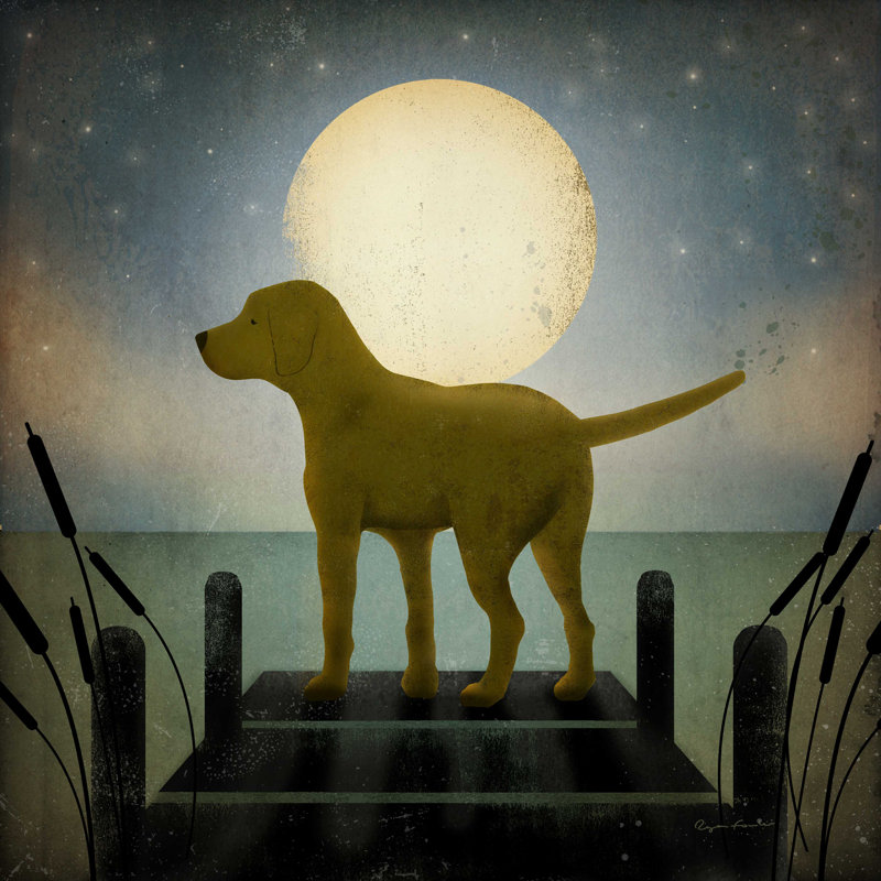Chien jaune au lever de la lune, H 30 po x l 30 po