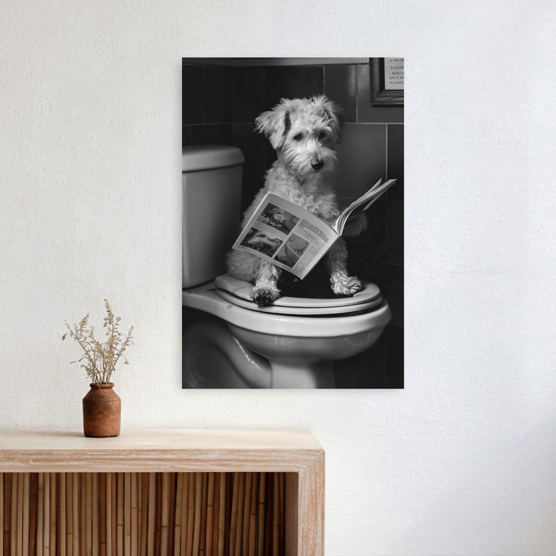 Dog Reading Newspaper Vintage Dog Wall Art Print 1 Piece Wrapped Canvas Wall Art, 60.96cm H x 40.64cm W