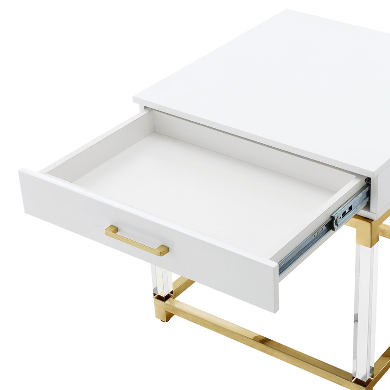 Ungar End Table with Storage, Gold, White