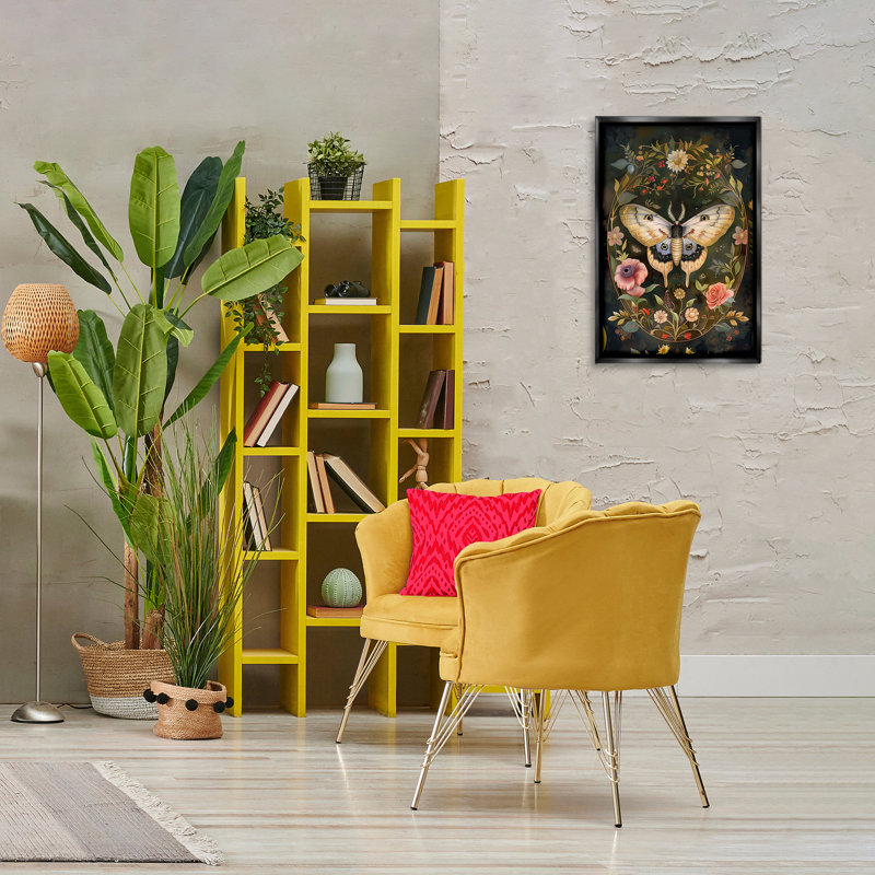 Cadre flottant Victorian Botanicals & Moth, design par The Dutch Lady, Cadre flottant noir de jais, H 25 po x l 17 po