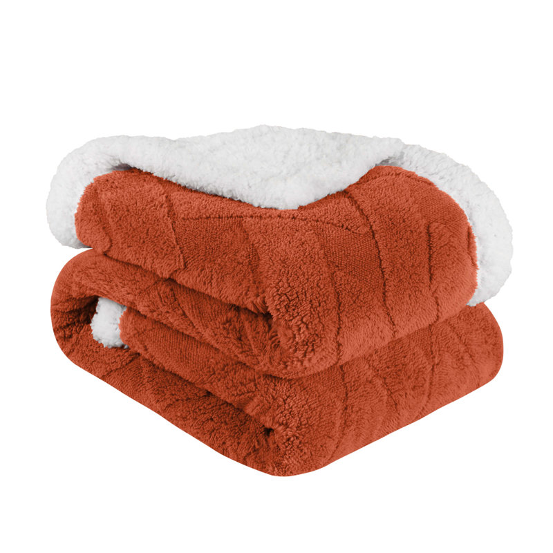 Rust Fleece and Sherpa Reversible Throw Blanket