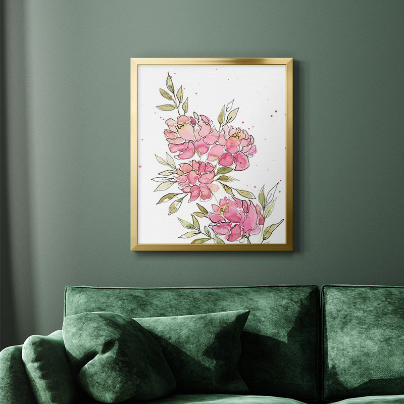Watercolor Blooms I, toile encadrée de qualité supérieure - prête à être accrochée, Or, H 20 po x l 16 po