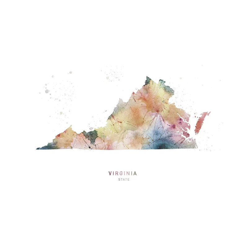 Wyoming Watercolor State Map - impression sur toile tendue, H 26 po x l 40 po x 1,5 po, Virginie