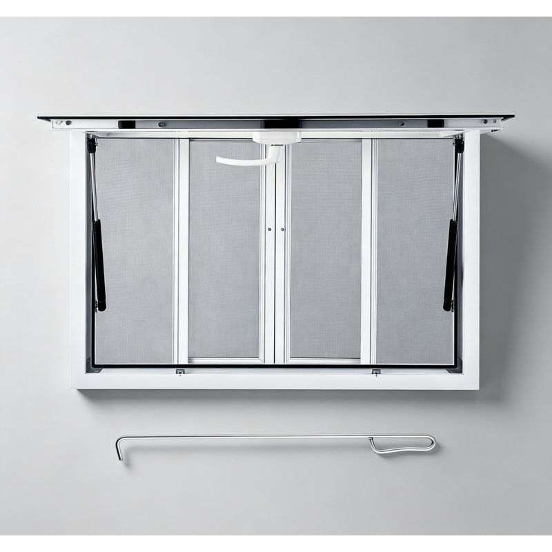 Fenêtre de service coulissante en aluminium de 152 cm x 91 cm avec auvent et moustiquaire pour camion-restaurant et remorque.