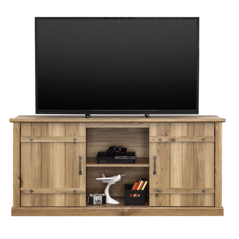 Crédence en bois pour téléviseur de 70 po ou moins avec style rustique, chêne blanc, Chêne blanc