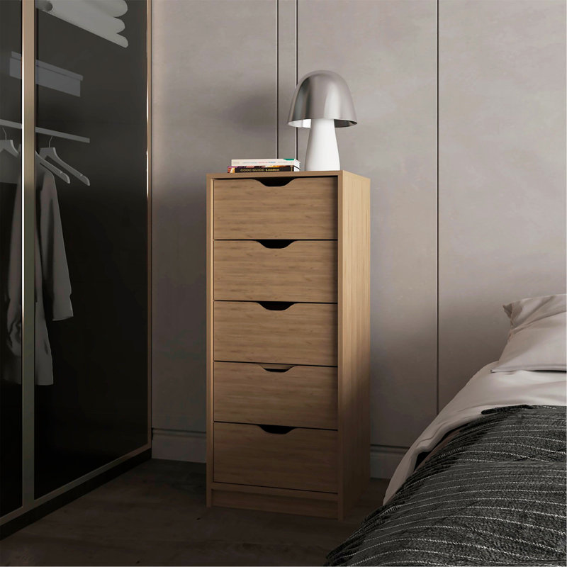 Commode à 5 tiroirs en chêne naturel pour chambre de bébé et chambre de bébé - Rangement moderne peu encombrant