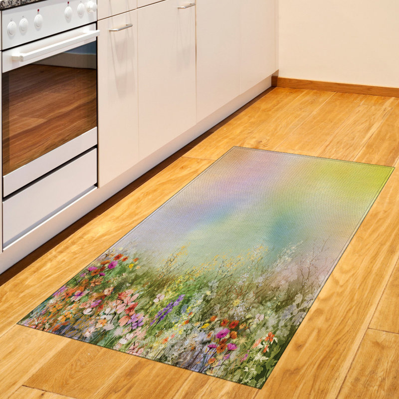 Tapis décoratif floral à haute densité en fibres de polyester, Rectangle 2 pi 7 po x 5 pi