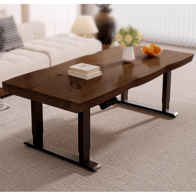 Bureau rectangulaire électrique réglable en bois massif, Brun, H 21,26 po x l 62,99 po x P 27,56 po