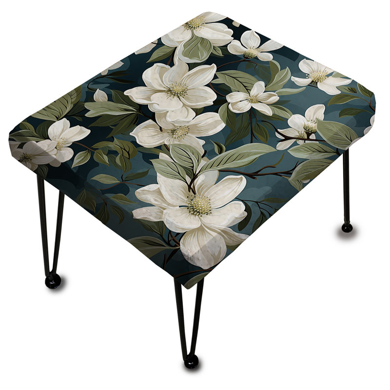 Repose-pieds rectangulaire gris et blanc en forme d'orchidée
