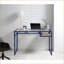 Bureau d'écriture moderne avec plateau en verre transparent Rangement ouvert | Bleu | Métal