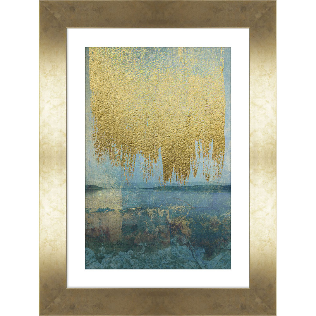 Gerahmter Grafikdruck Gold on Blue I