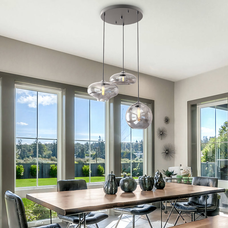 Luminaire suspendu 3 lumières à intensité variable avec différentes formes en verre