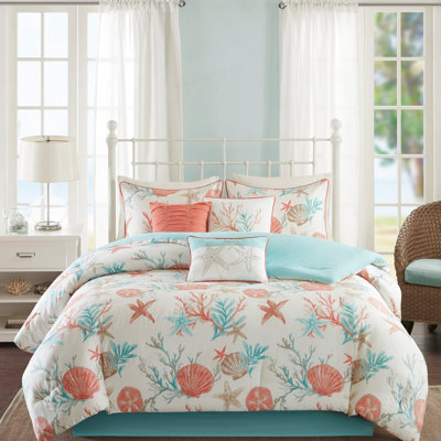 Literie Pebble Beach Coral - King, couette 7 pièces en coton