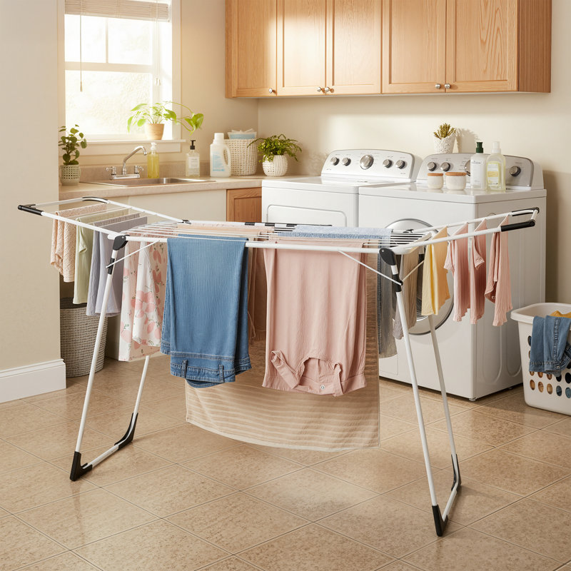 Clothes Drying Rack, Laundry Drying Rack Foldable, Space-Saving, With Gullwings, Sock Clips, Metal Structure, For Clothes, Towels, Linens