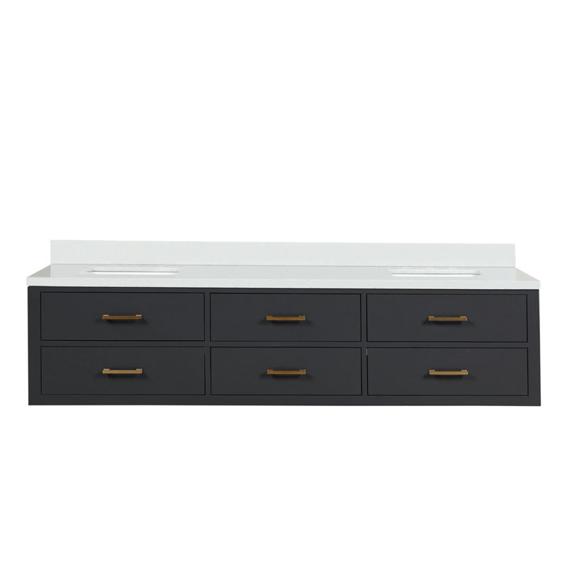 Black Double Bath Vanity 80 In. W X 22 In. D, With White Quartz Top, Black