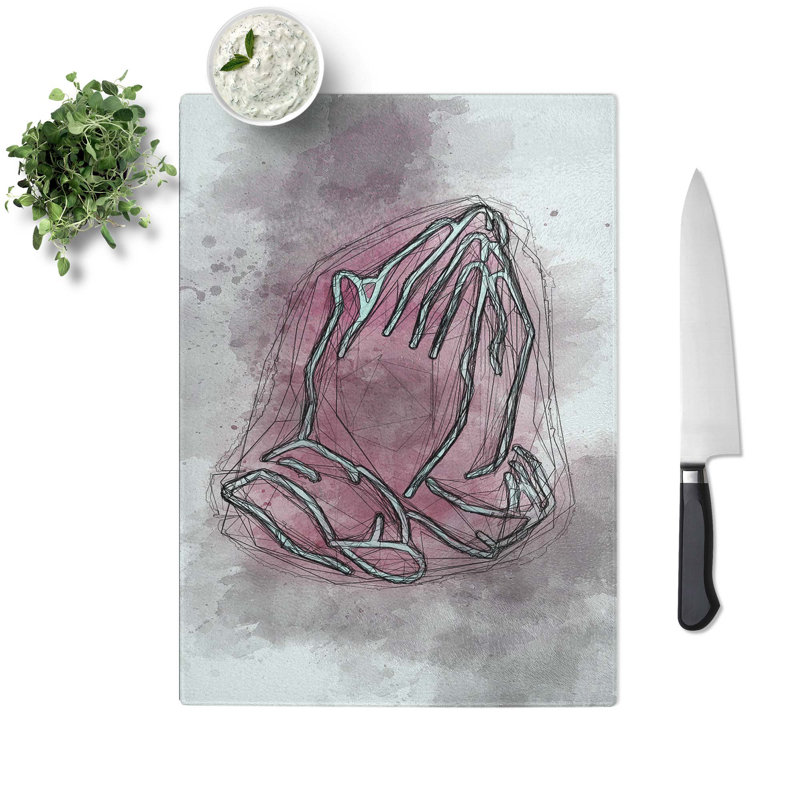 Tempered Glass Praying Hands Chopping Board, 20 cm W x 28.5 cm L