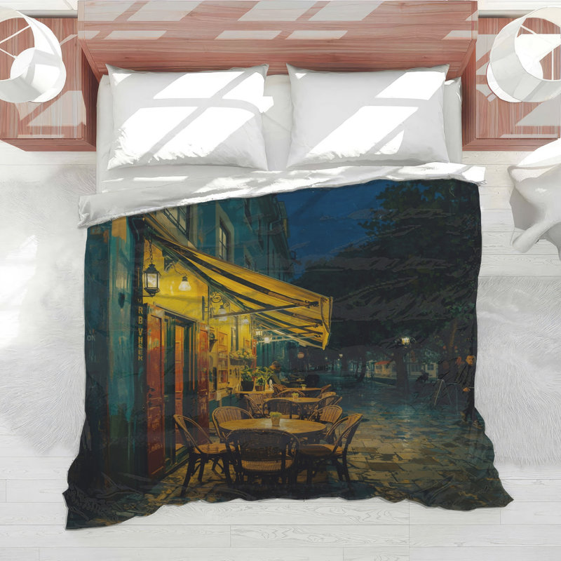 Outdoor Cafe At Night Comforter, King