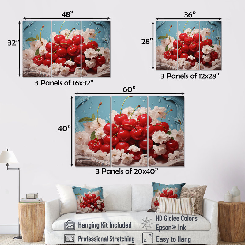 «Chuckling Cherry Red I», ensemble d'art sur toile, H 40 po x l 60 po