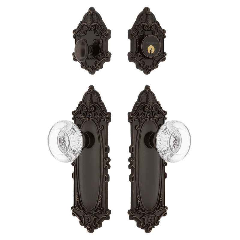 Nostalgic Warehouse Victorian Entry Set with Round Clear Crystal Knob, Timeless Bronze, 2.75