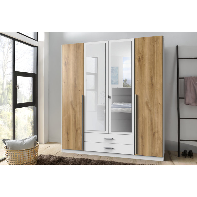 Aristocles 4 Door Manufactured Wood Wardrobe, Plank oak/White