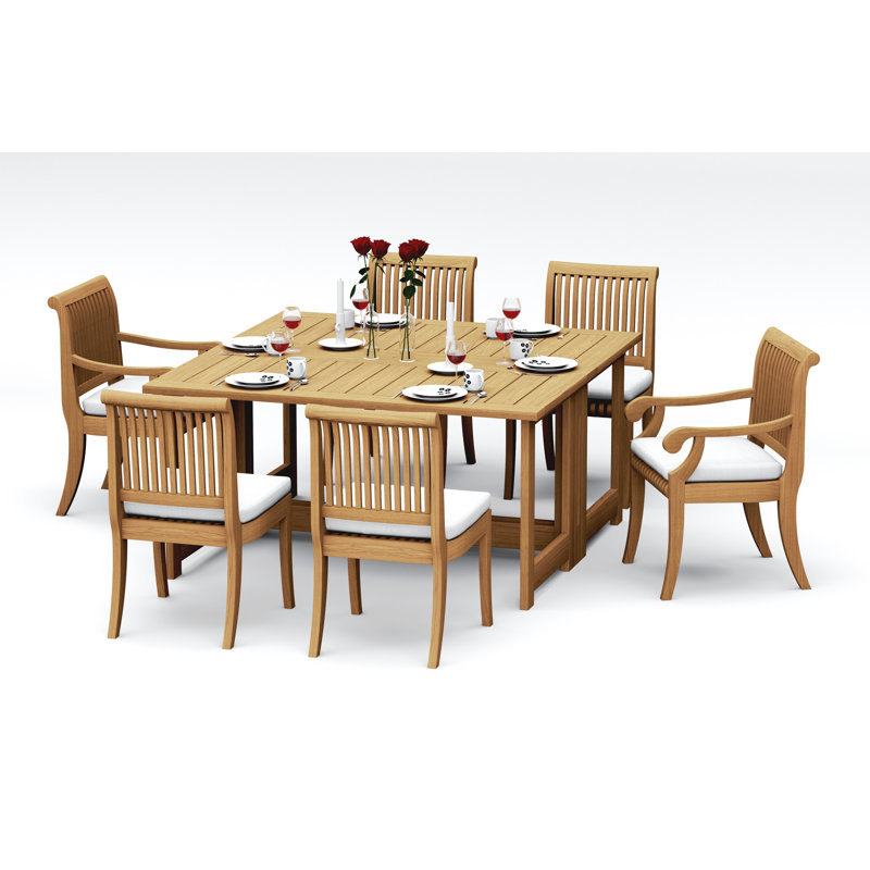 9 Pcs Grade-A Teak Wood Dining Set: 60" Square Rectangle Butterfly Table And 8 Giva Chairs (4 Arm & 4 Armless Chairs) #11GV1404