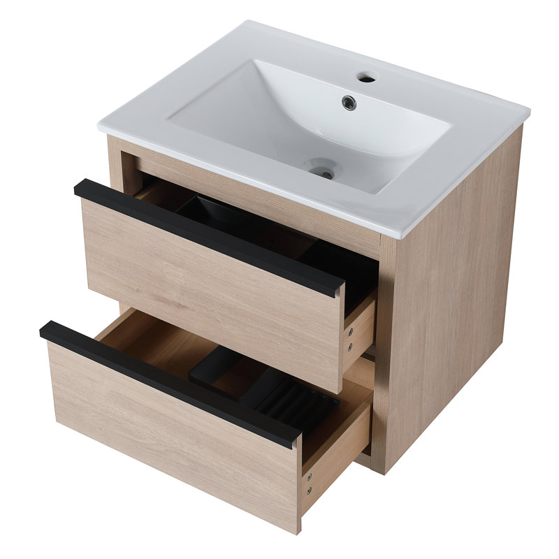 Meuble-lavabo mural simple de 24 po avec comptoir en céramique Ethanpaul