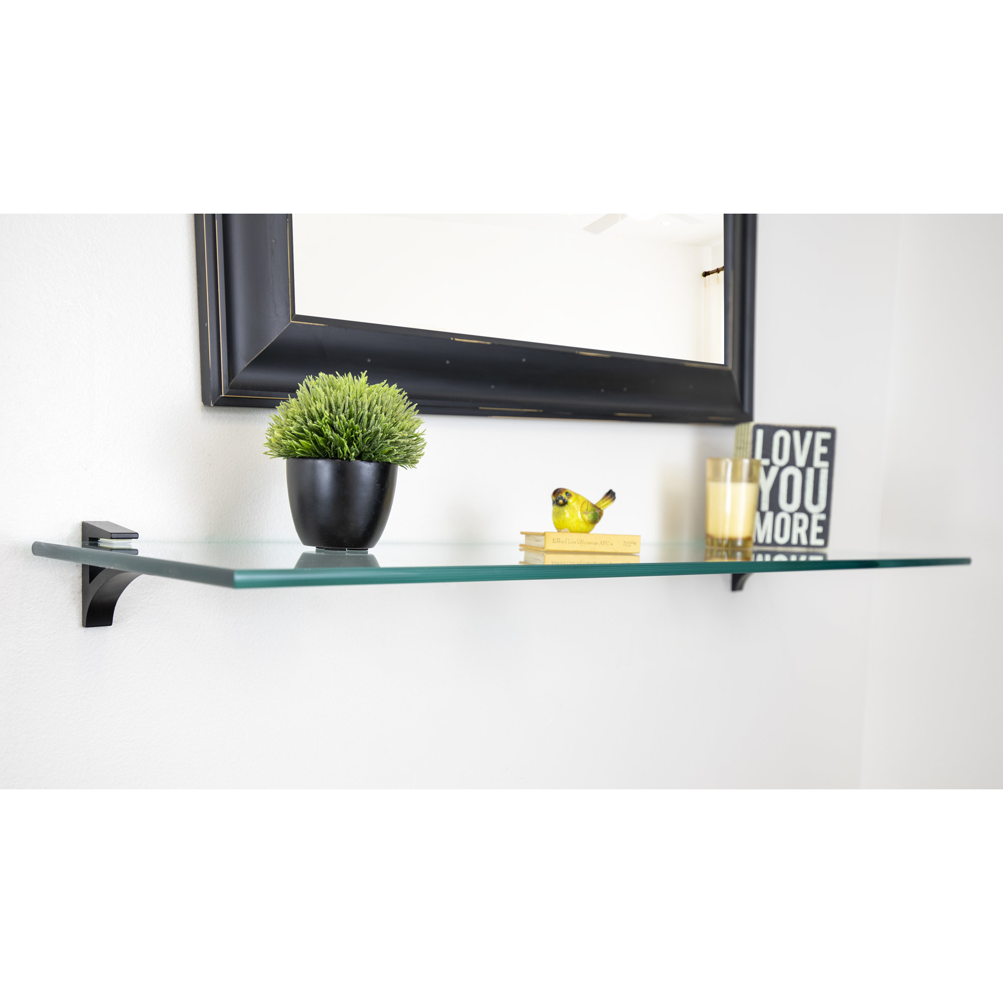 Electra Glass Wall Shelf, Black, 2.86" H x 36" W x 6.5" D