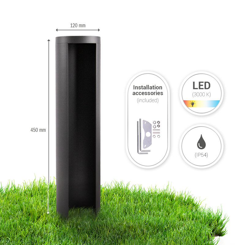 Dismukes Anthracite Integrated LED Metal Bollard Light, 45cm H x 12cm W x 12cm D